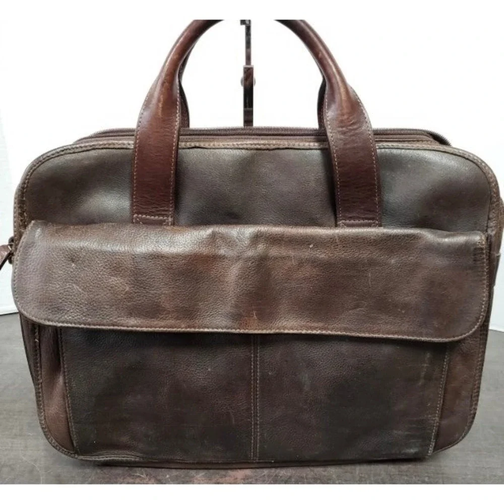 Fossil Vintage Brown Leather Briefcase Laptop Messenger Bag Missing Clasp